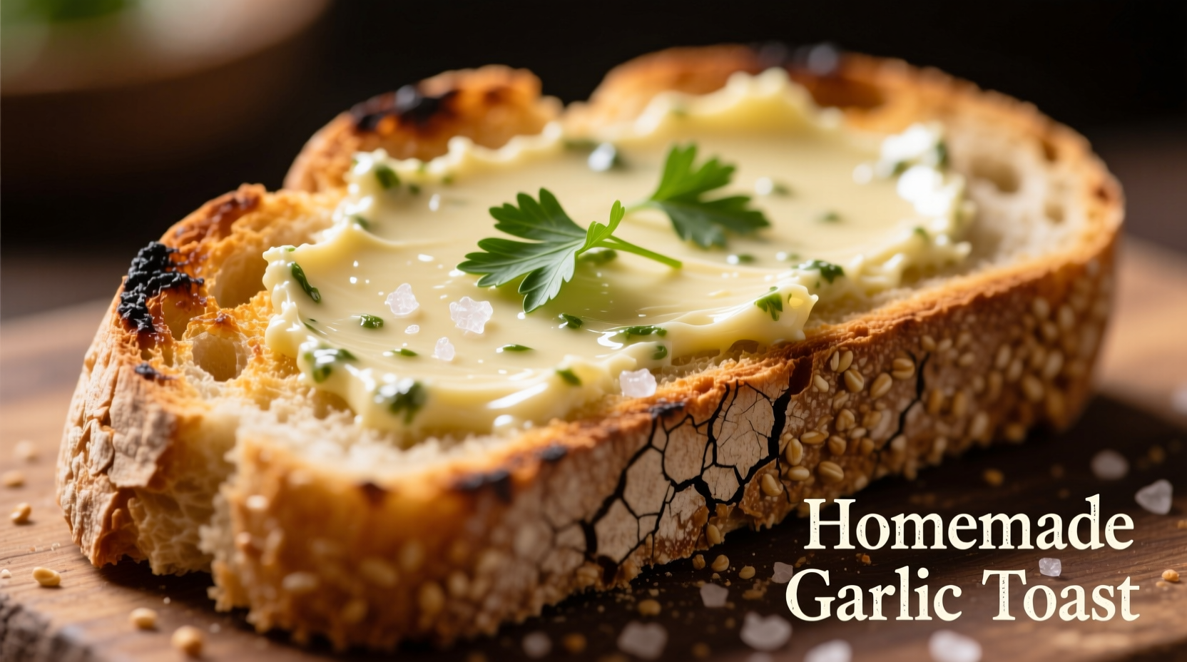 Homemade garlic toast spread on rustic bread