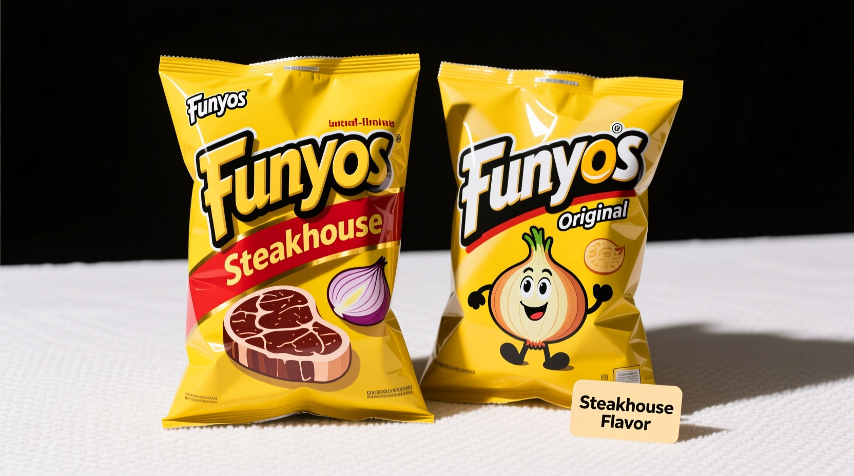 Funyuns Steakhouse Onion bag next to regular Funyuns