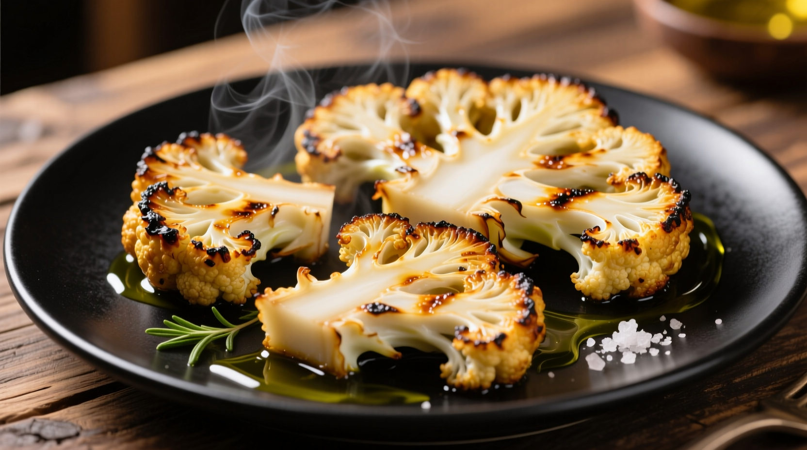 Golden roasted cauliflower steaks with crispy edges