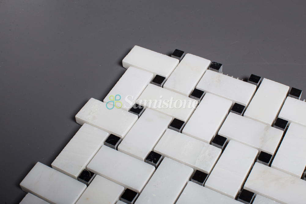Samistone 1x2" Black And White Marble Mosaic Floor Tile for Kitchen
