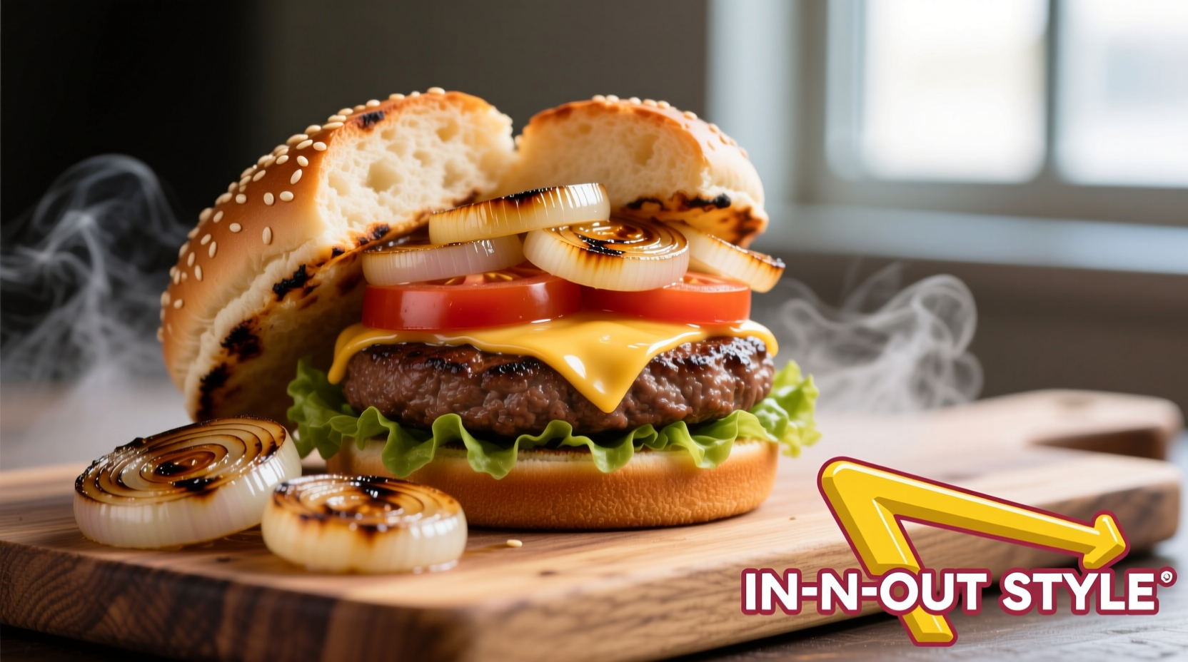In-N-Out protein style cheeseburger with grilled onions