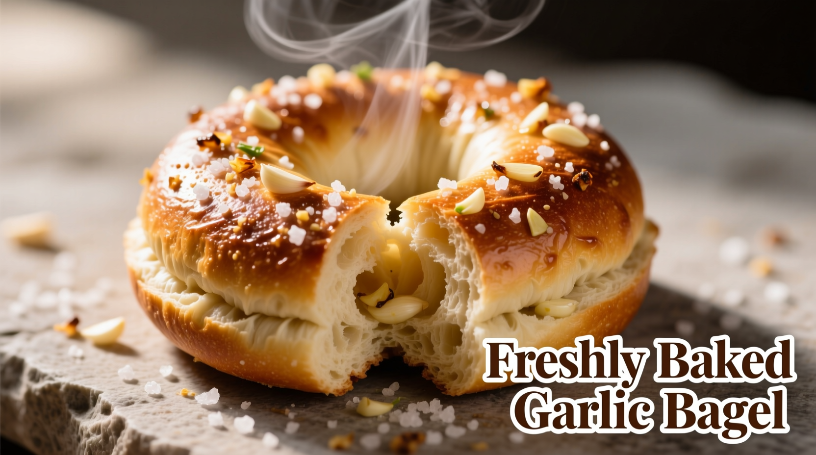 Freshly baked garlic bagels with visible seasoning