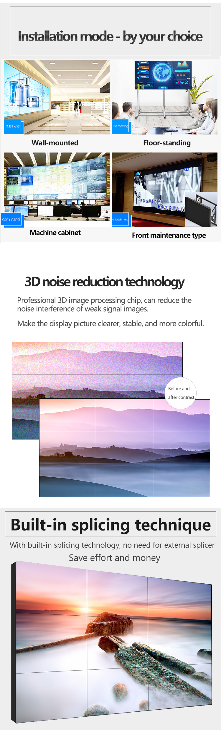 4k LCD Display Conference Room Video Wall 55inch 500 / 700cd/m2