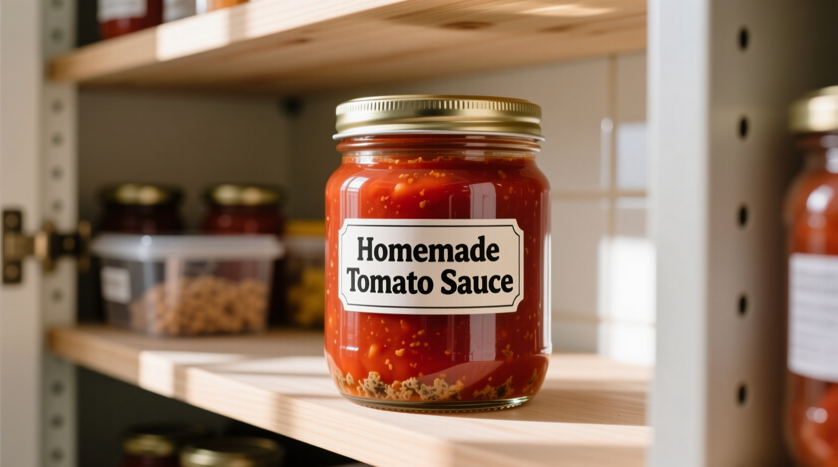 Properly stored tomato sauce in glass container