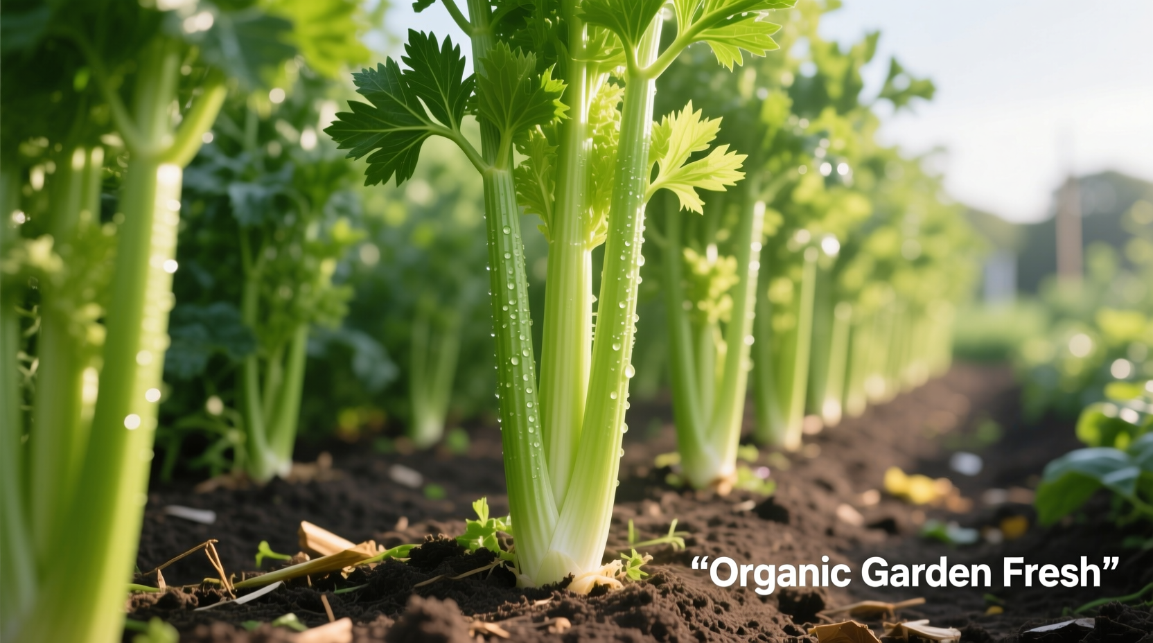 Healthy celery stalks growing in garden with proper spacing