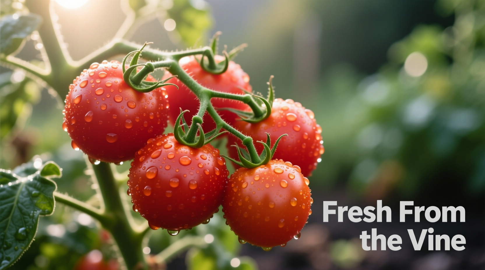 Fresh Campari tomatoes on vine with dew