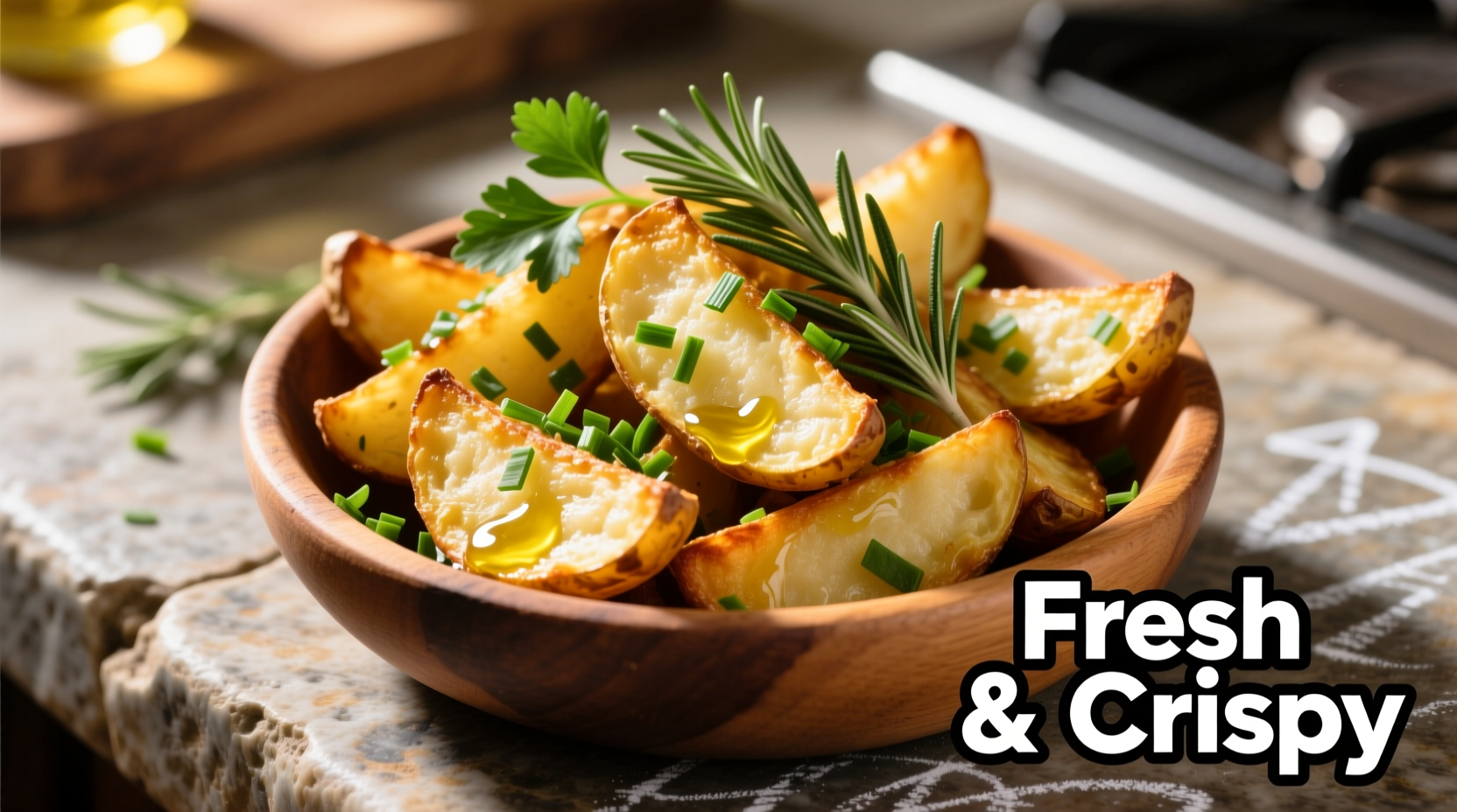 Golden baked potato wedges with fresh herbs
