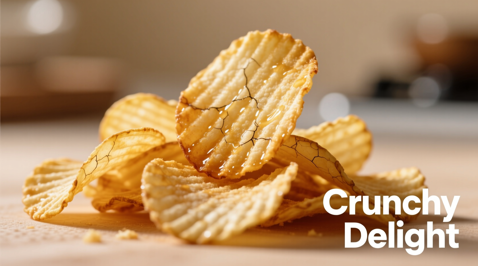 Close-up of wavy potato chips showing texture detail