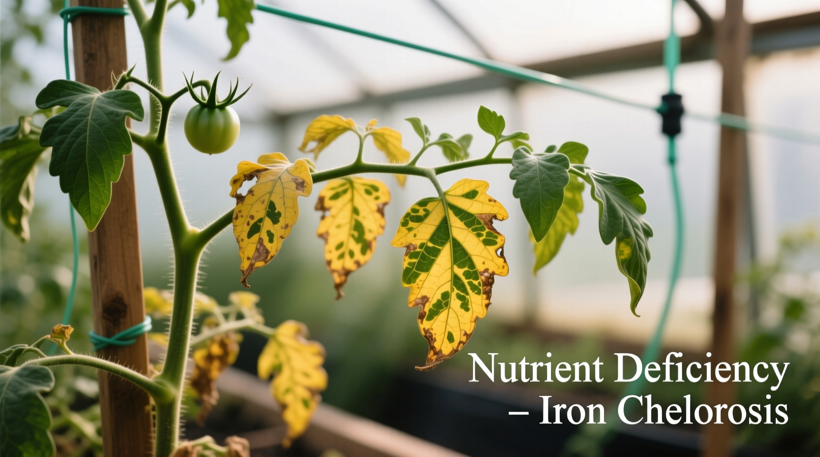 Tomato plant showing yellow leaves with nutrient deficiency