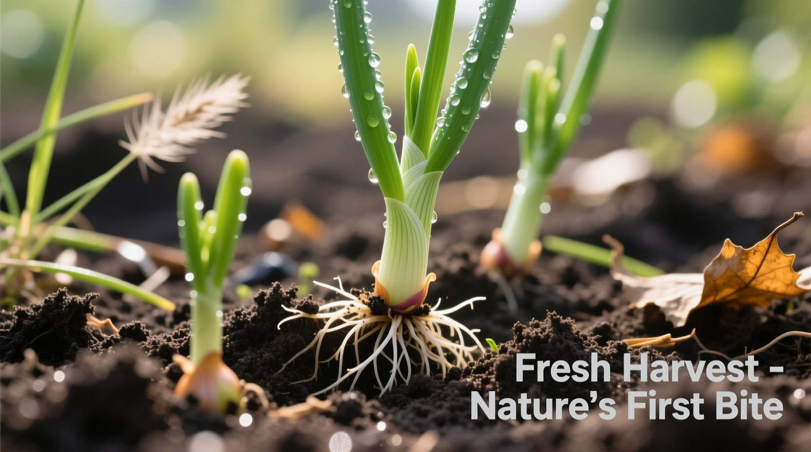 Freshly harvested onion sprouts in soil