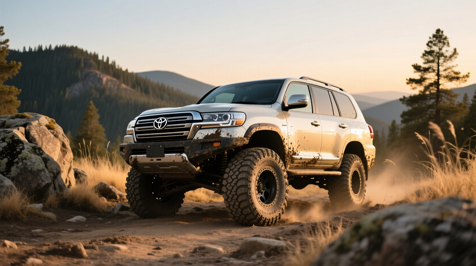 Land Cruiser parked off-road with visible tyre tread