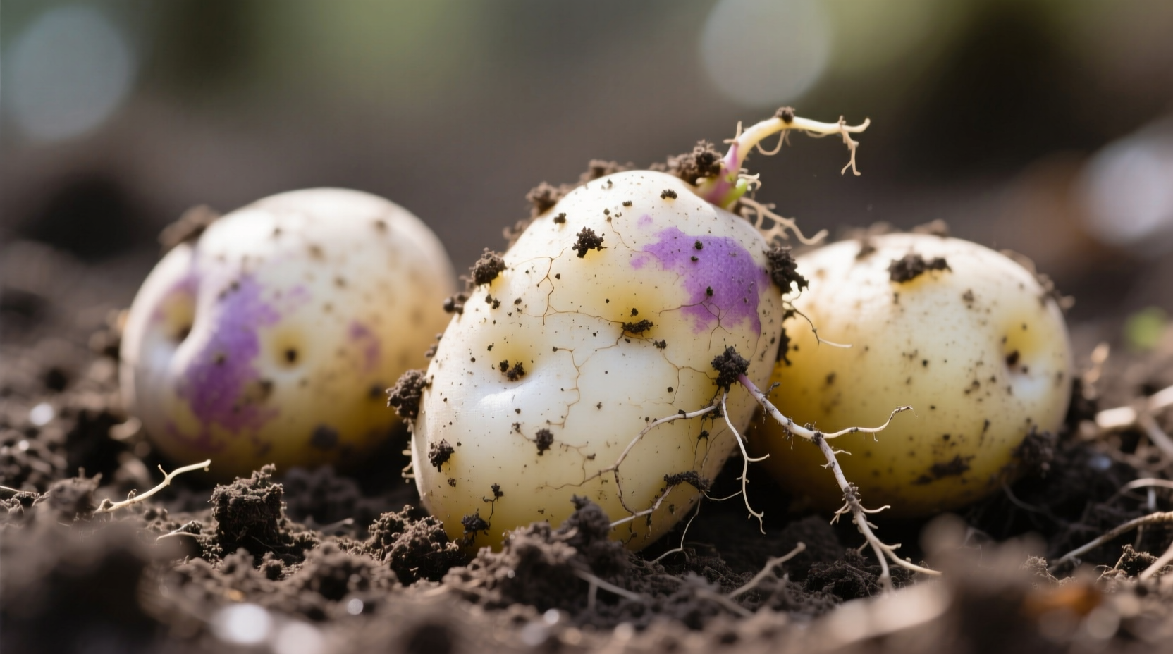 Fresh new potatoes with soil still clinging to thin skins