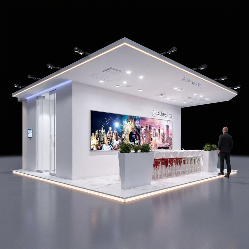 3D Booth Design Software for Interior Designers, material: metal, innovative, sleek, customizable, dynamic visualizations.