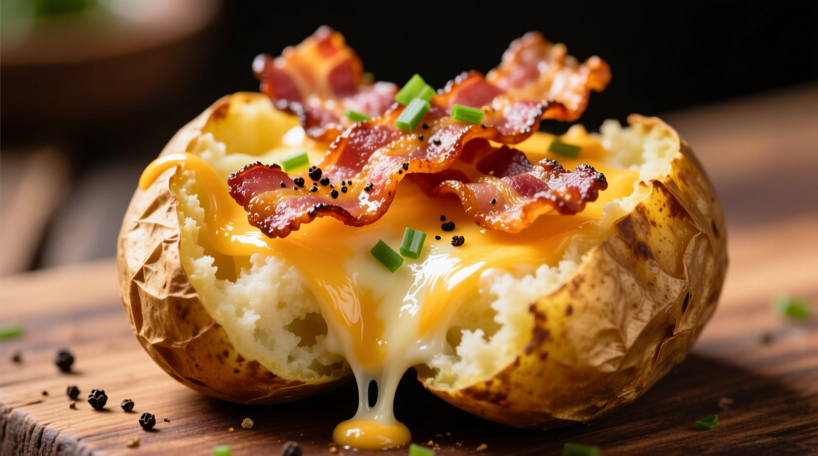 Crispy loaded potato skins with melted cheese and bacon