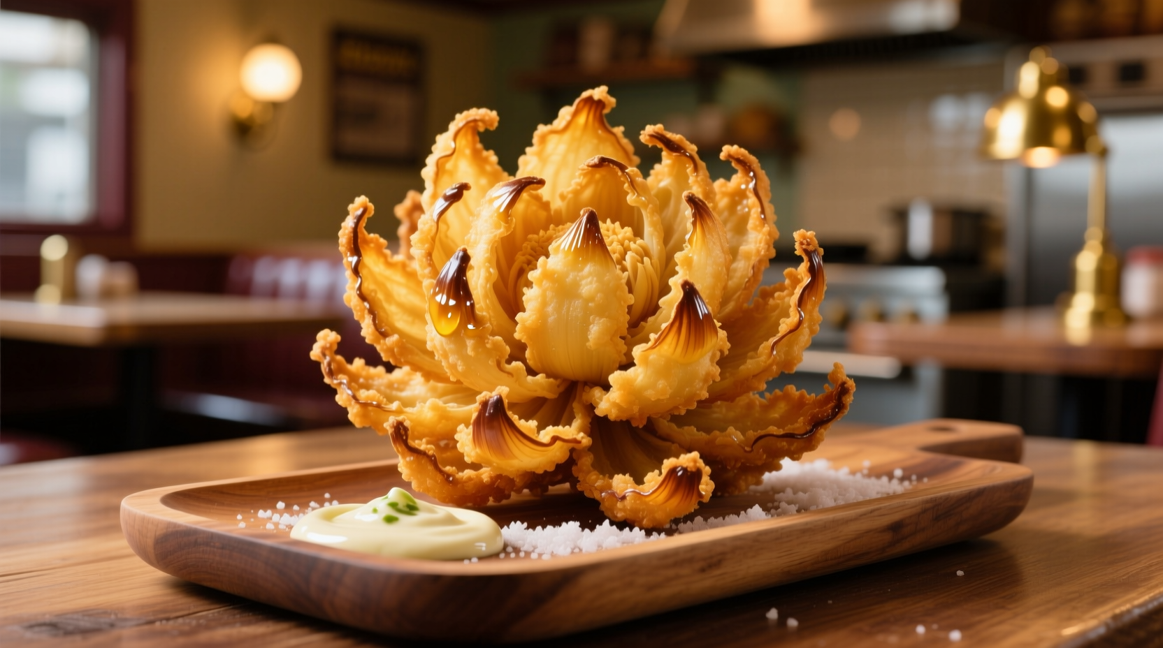 Golden fried homemade Outback Bloomin Onion on plate