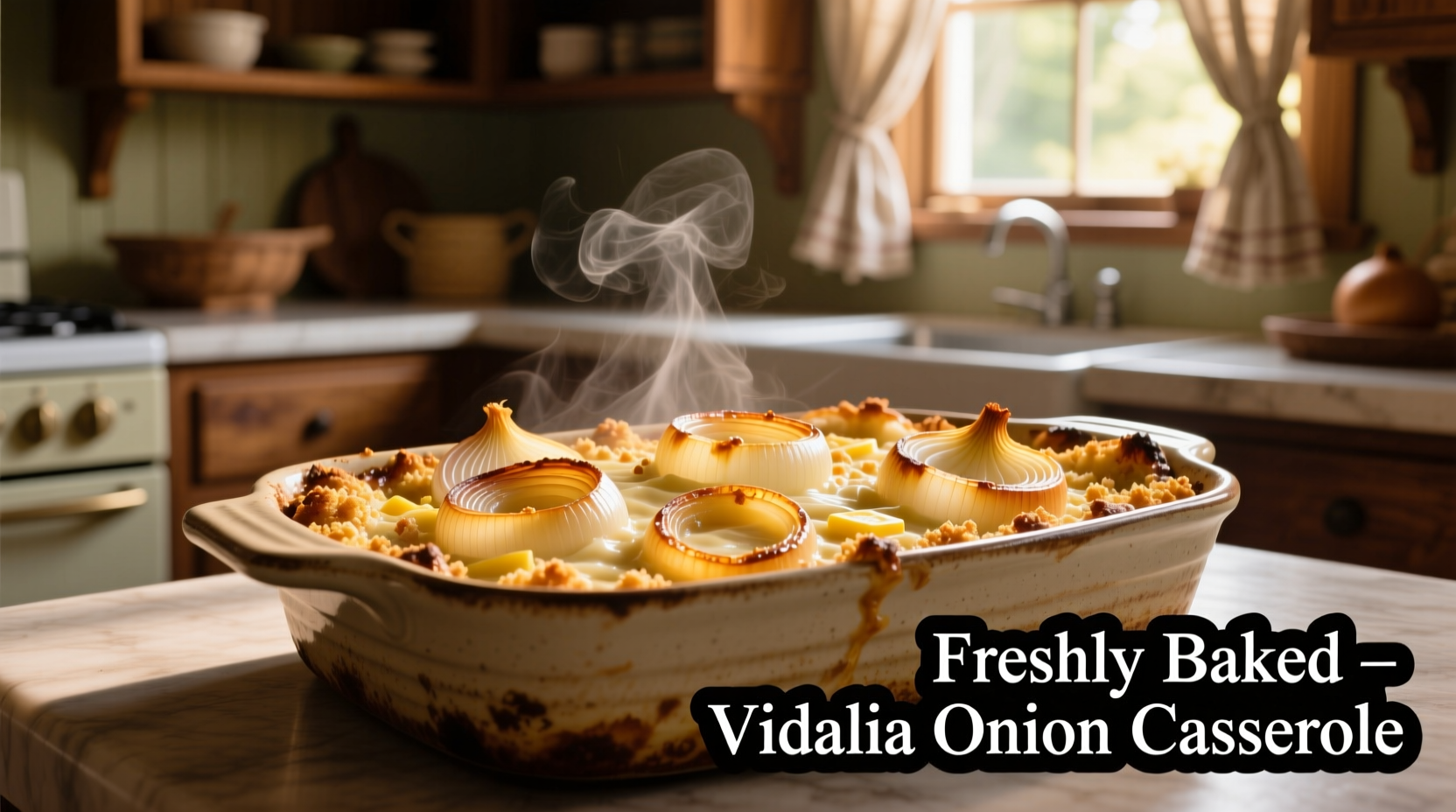 Golden Vidalia onion casserole fresh from oven