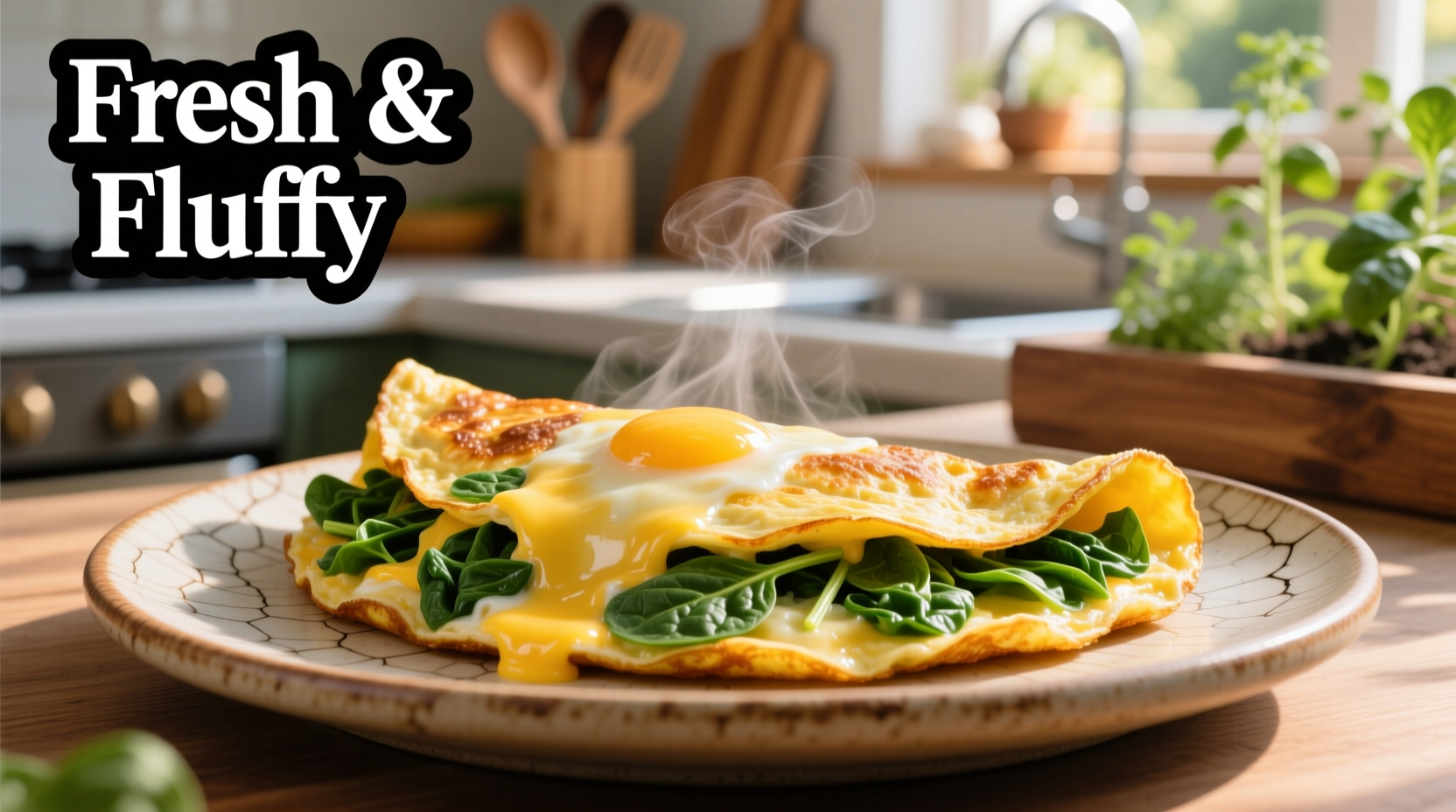 Fluffy spinach omelette with melted cheese