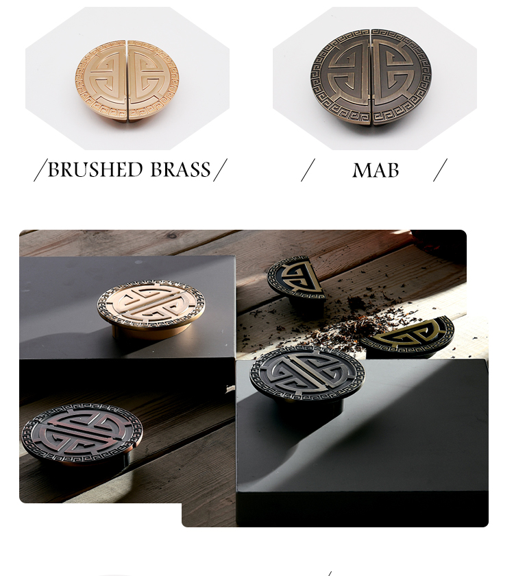 New Chinese fancy Zinc Alloy style Round Gold Brass Bronze Cabinet Door Handles