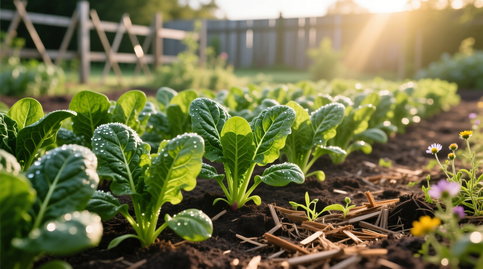 Healthy spinach plants growing in garden bed