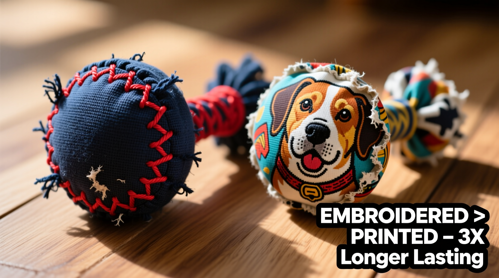 embroidered vs printed dog toys which lasts longer for power chewers