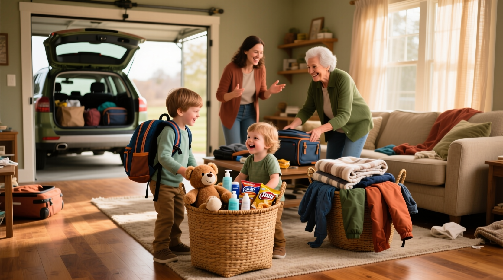 pack your stuff in laundry baskets for your family road