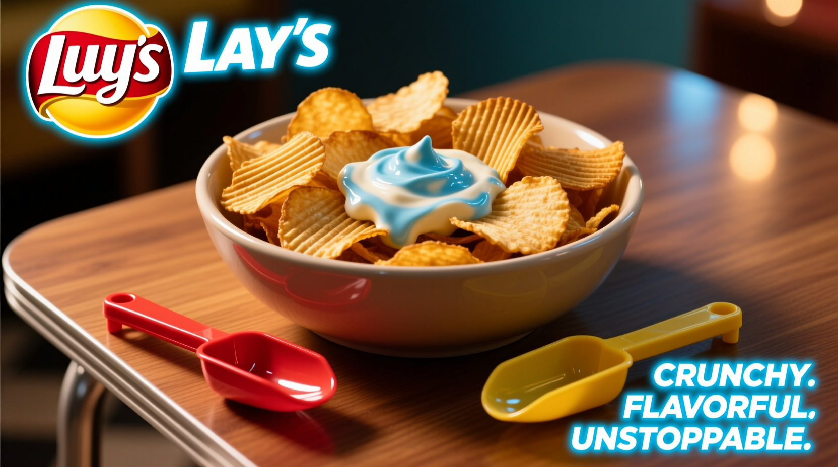 Ruffles Lay's potato chips in a bowl with dip