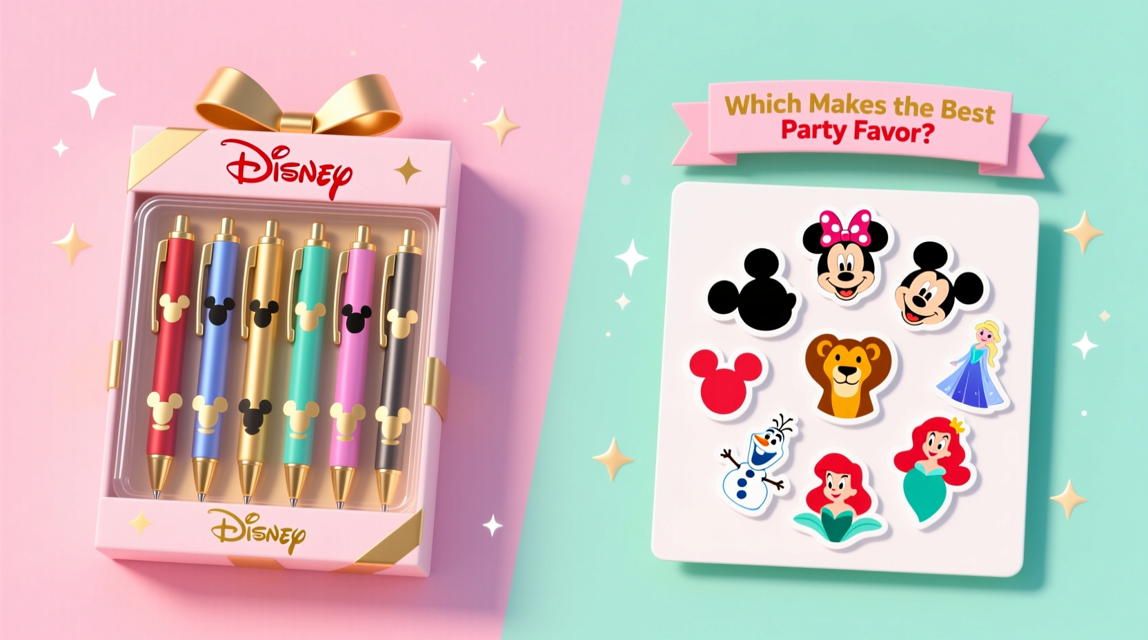 disney pen sets vs character stickers which one makes the best party favor