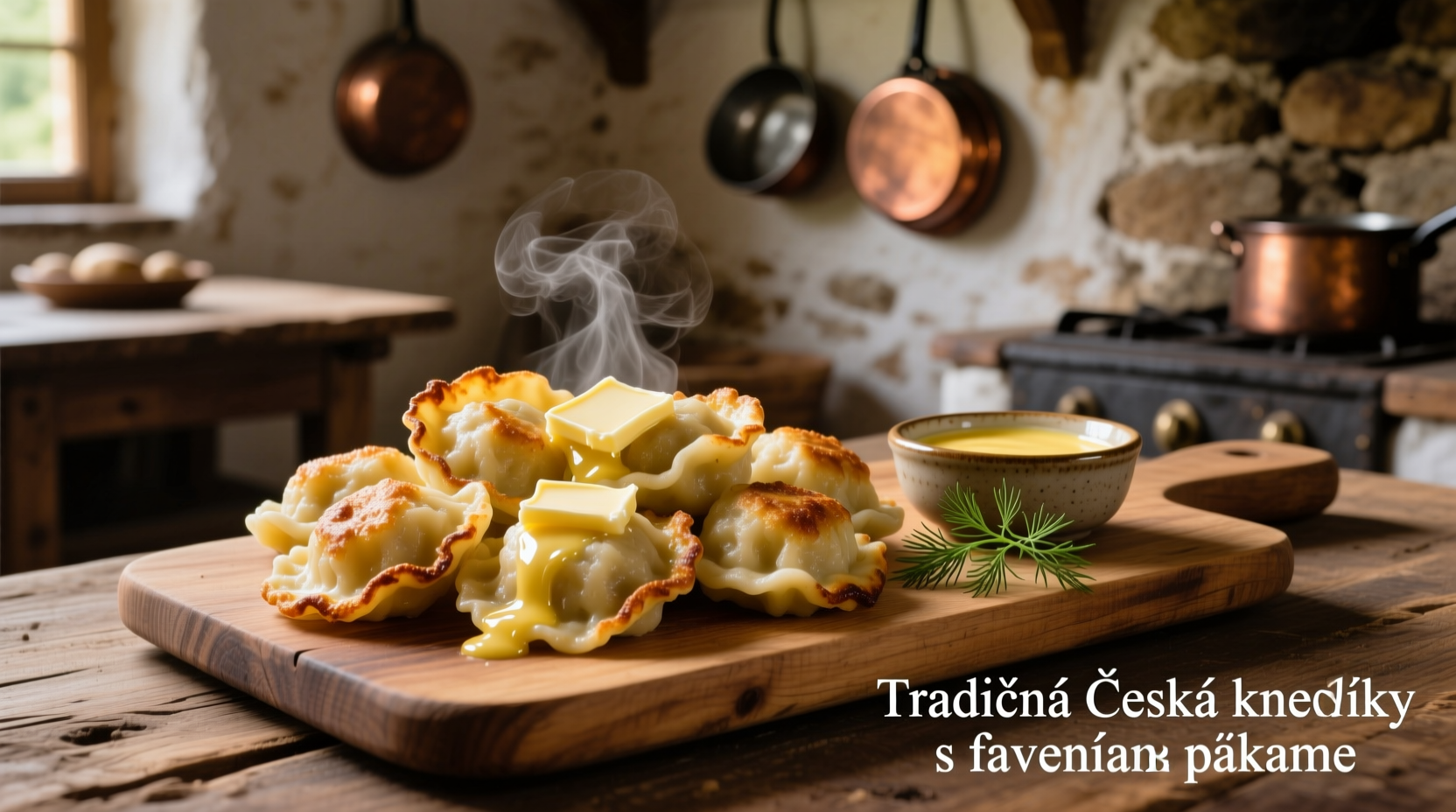 Traditional Czech potato dumplings with melted butter