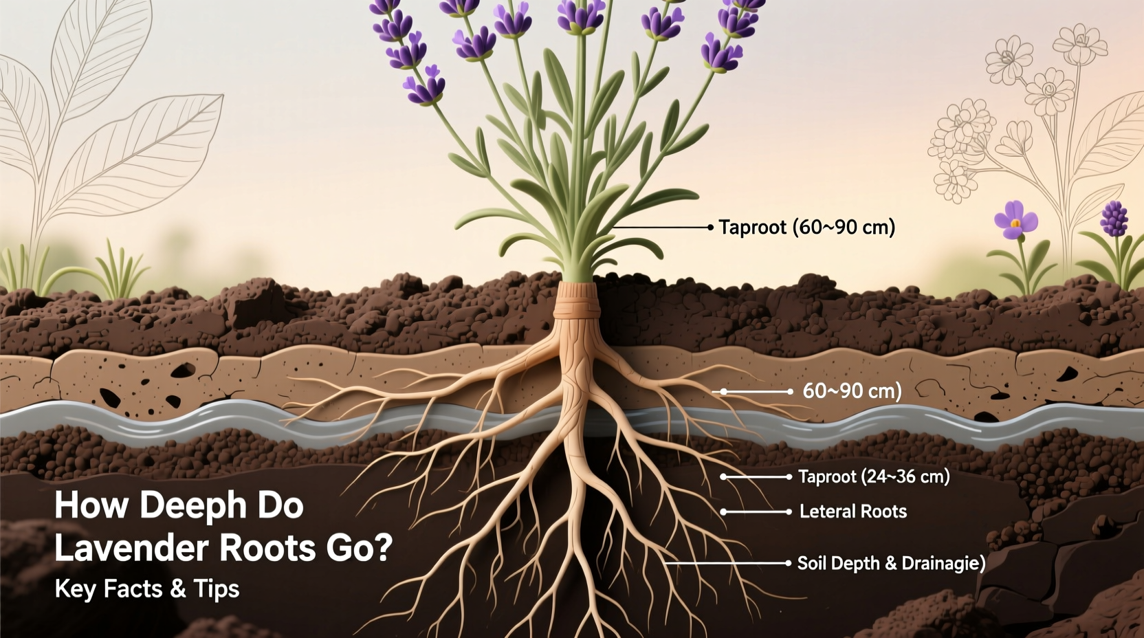 how deep do lavender roots go