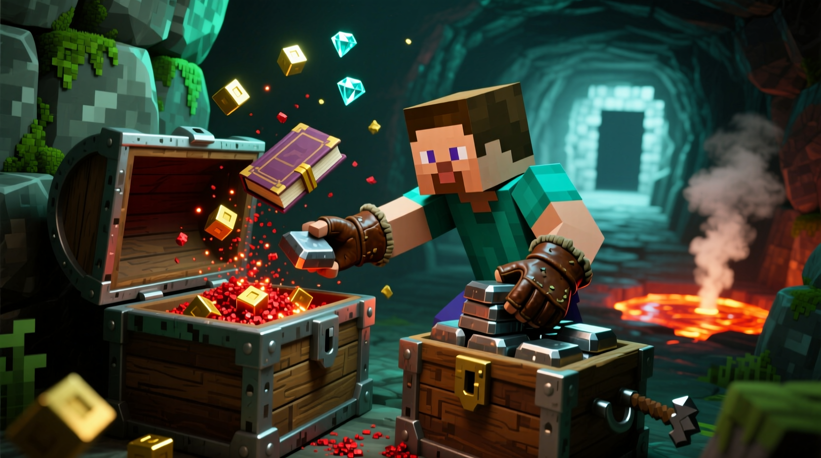 Hopper transferring items between chests in Minecraft