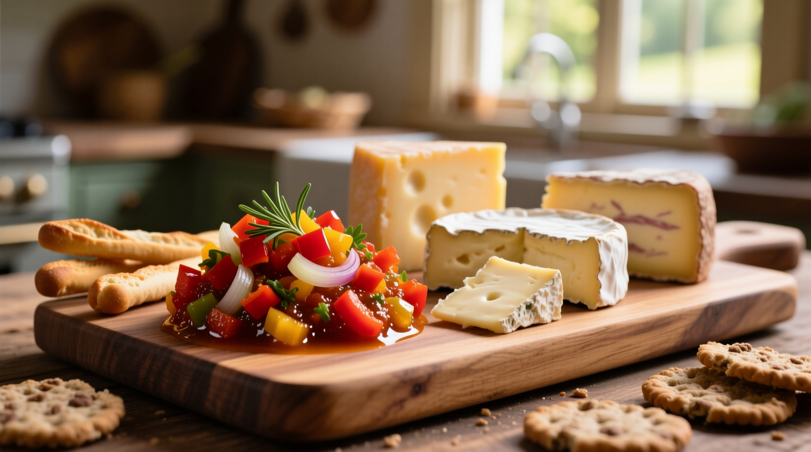 Harry and David pepper and onion relish on cheese board