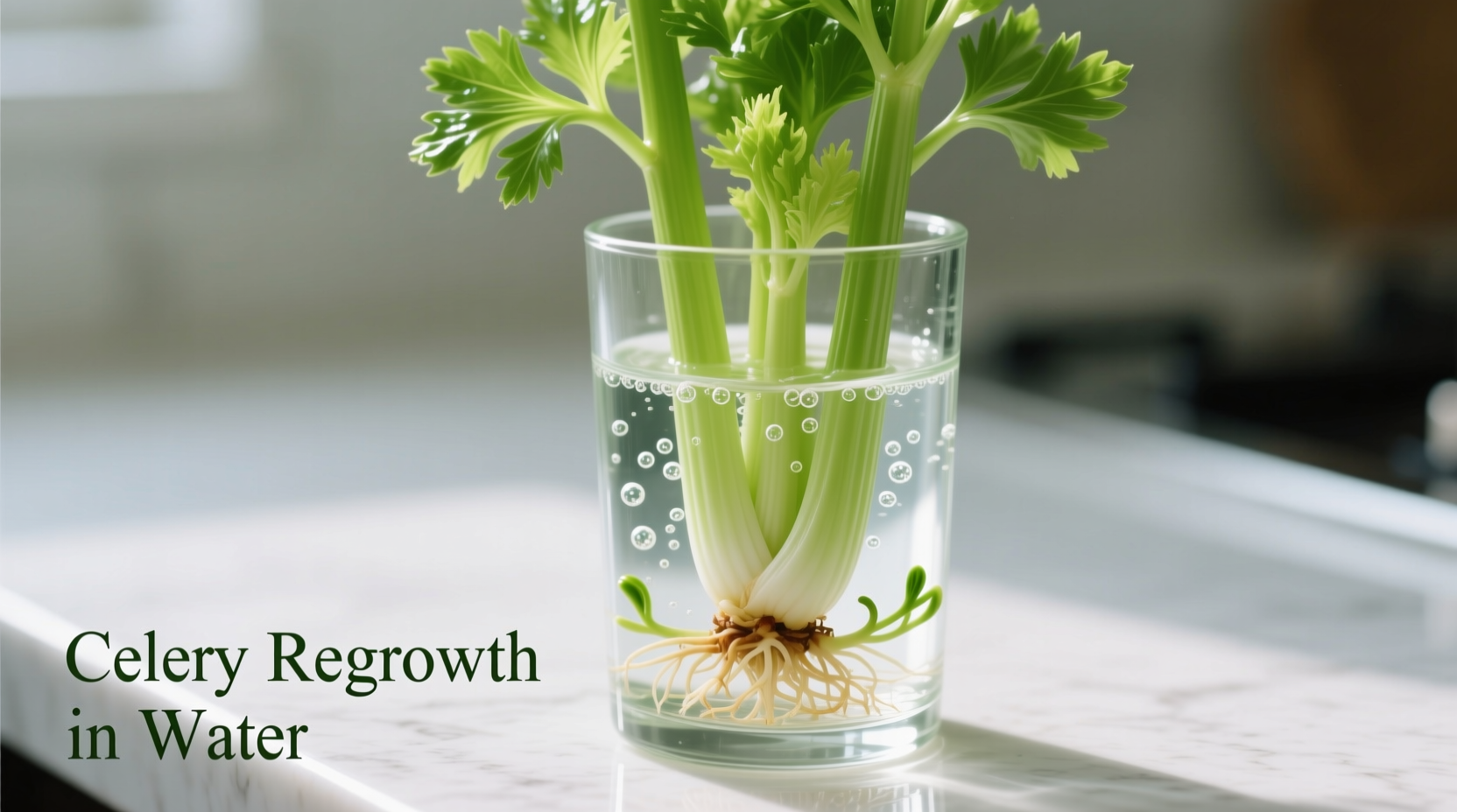 Celery regrowth in water container