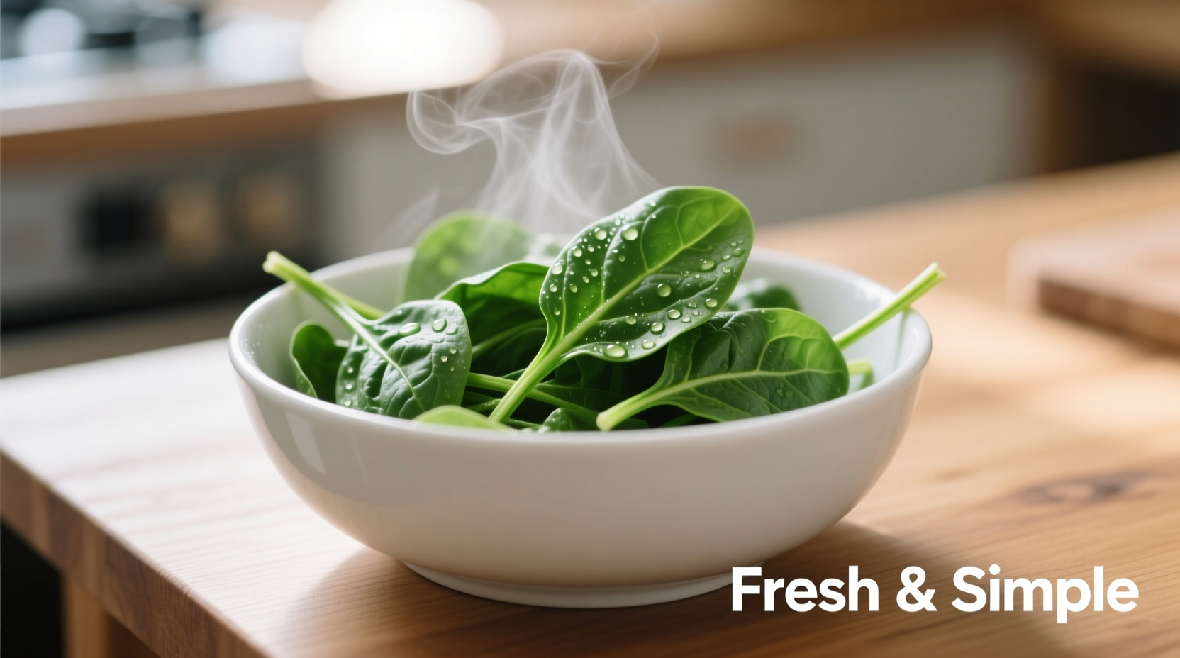 Fresh cooked spinach in white bowl