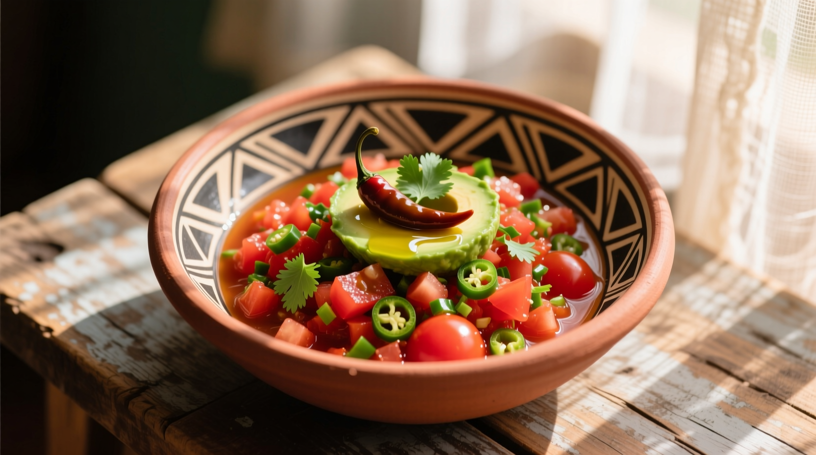 Fresh tomato salsa chipotle in ceramic bowl