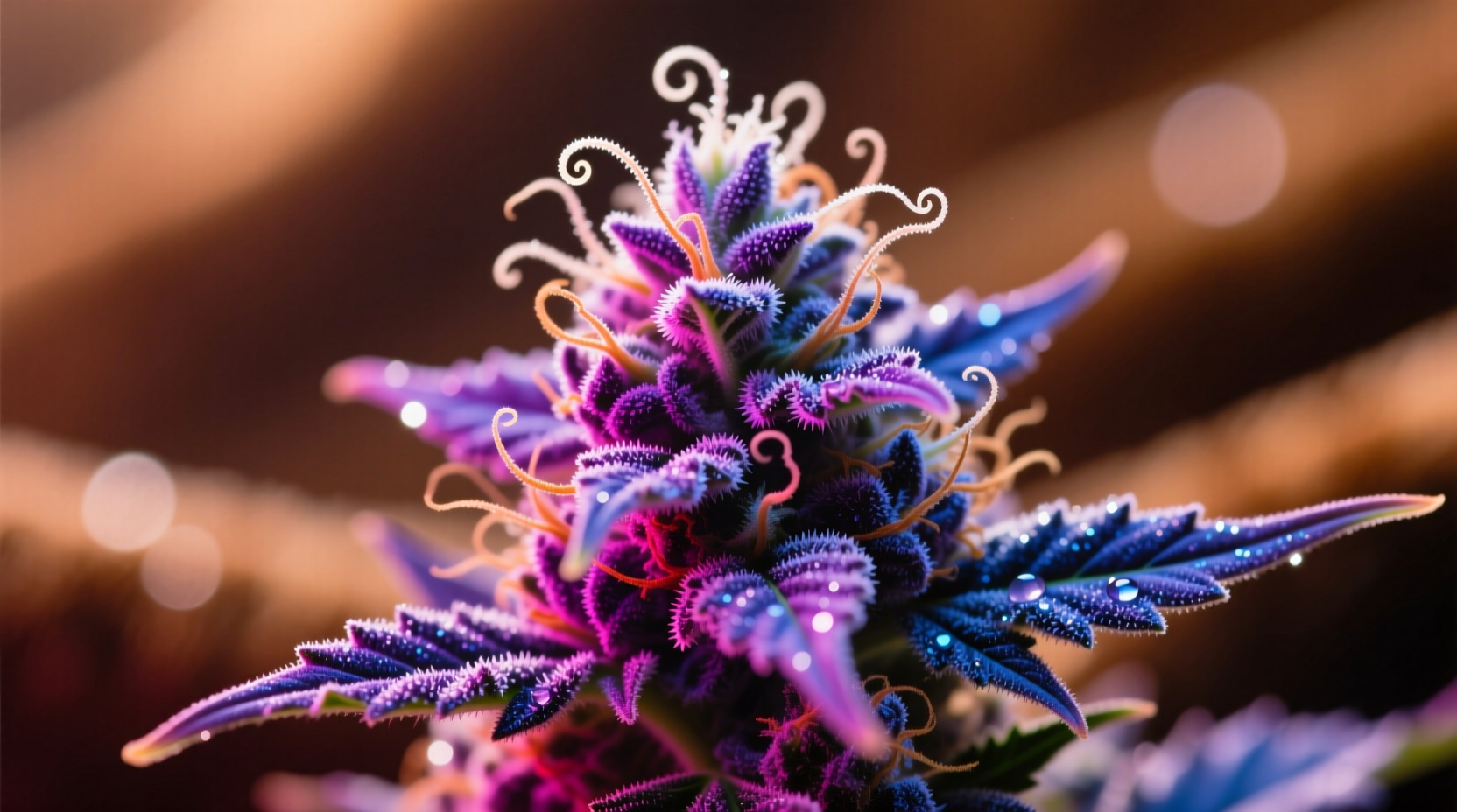 Close-up of Garlic Cookies cannabis bud with purple hues