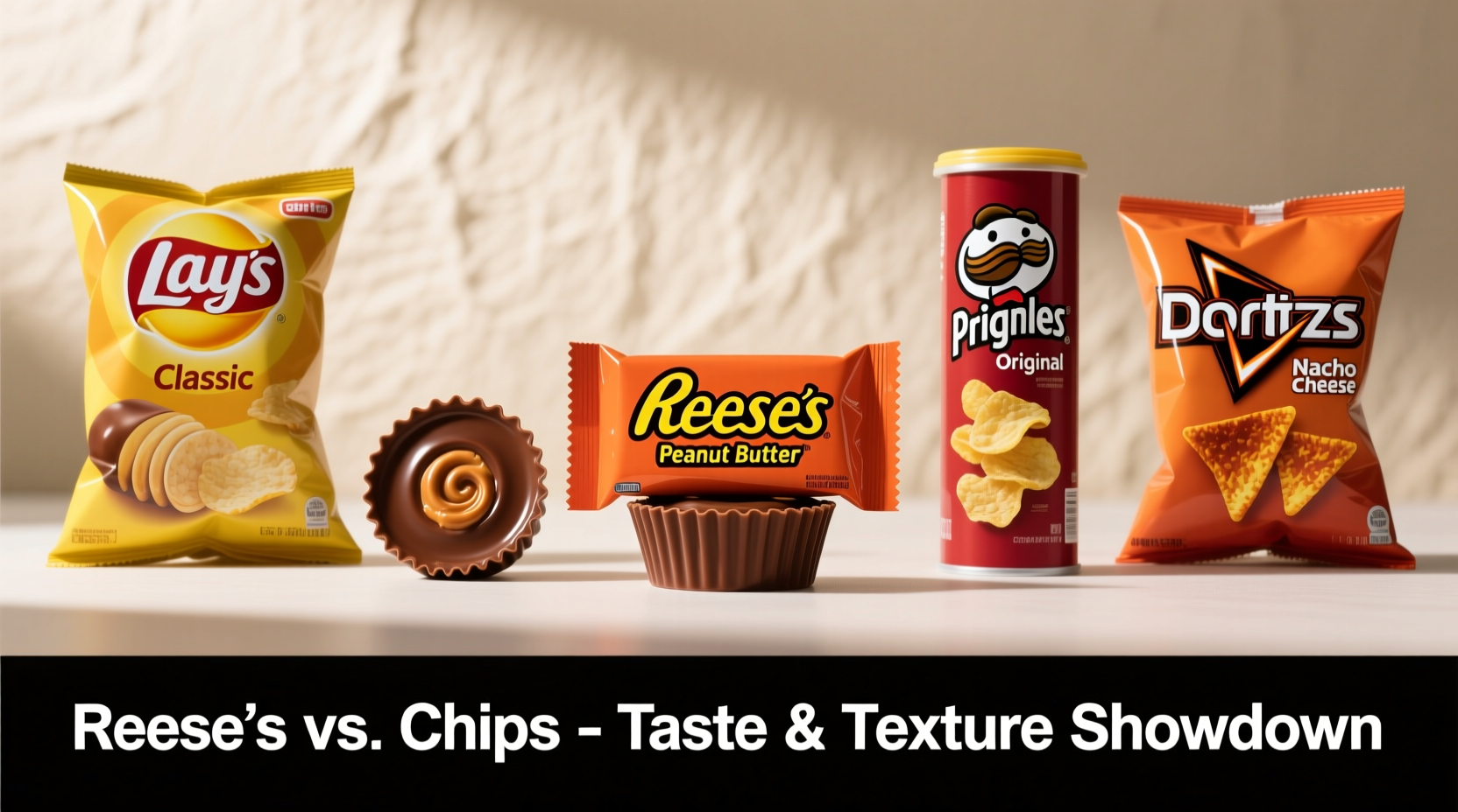 Side-by-side comparison of Reese's Peanut Butter Cups and popular potato chip brands