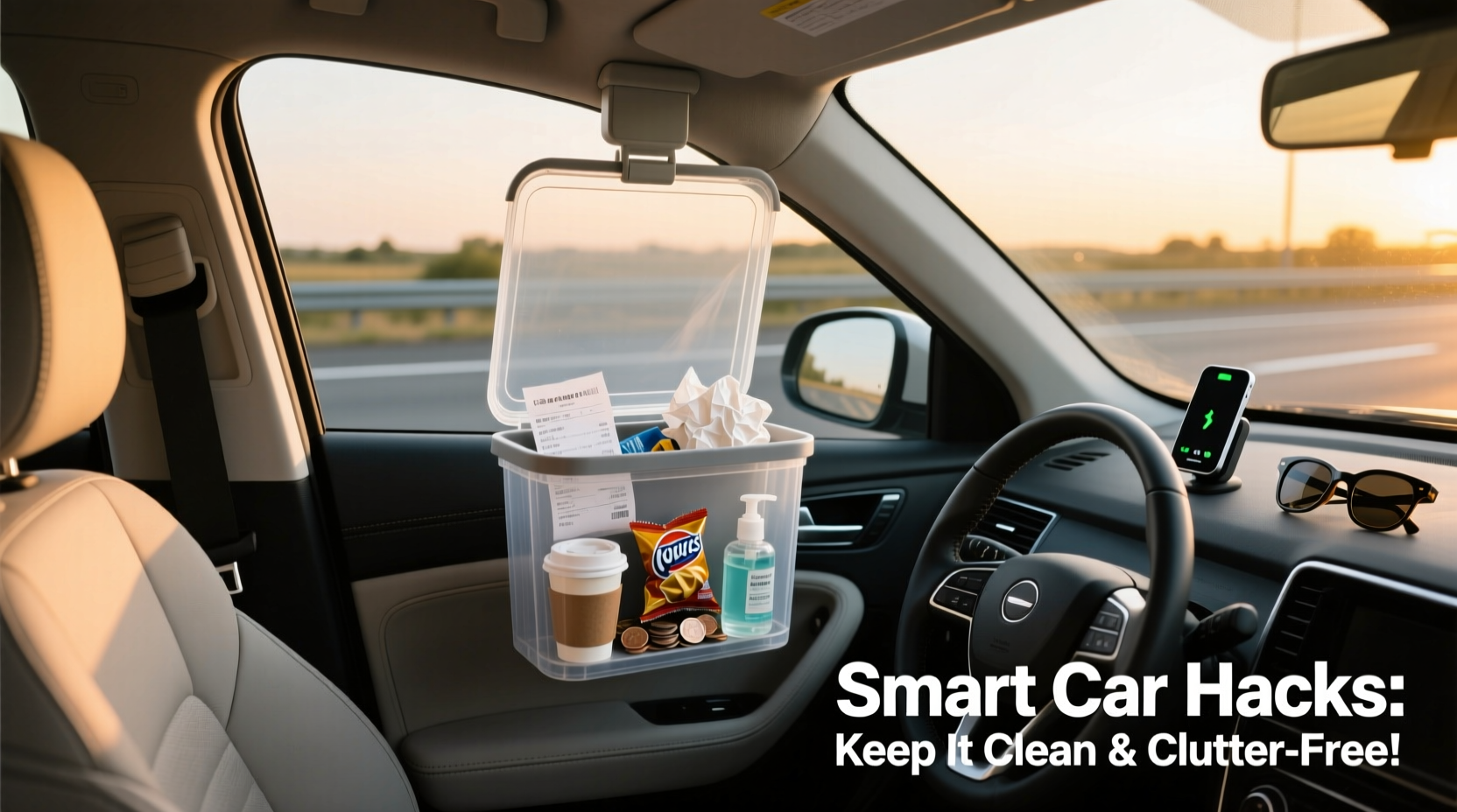 smart tips to organize your car using a hanging trash bin for a clutter free ride