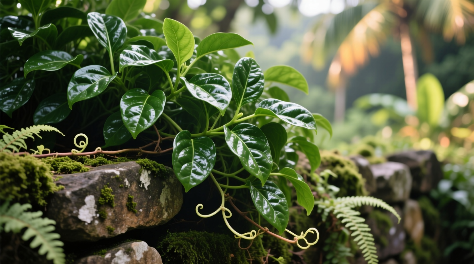 Ceylon spinach vine with glossy green leaves