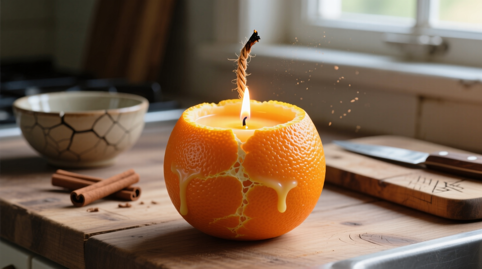 convert an orange into a candle with a little kitchen o
