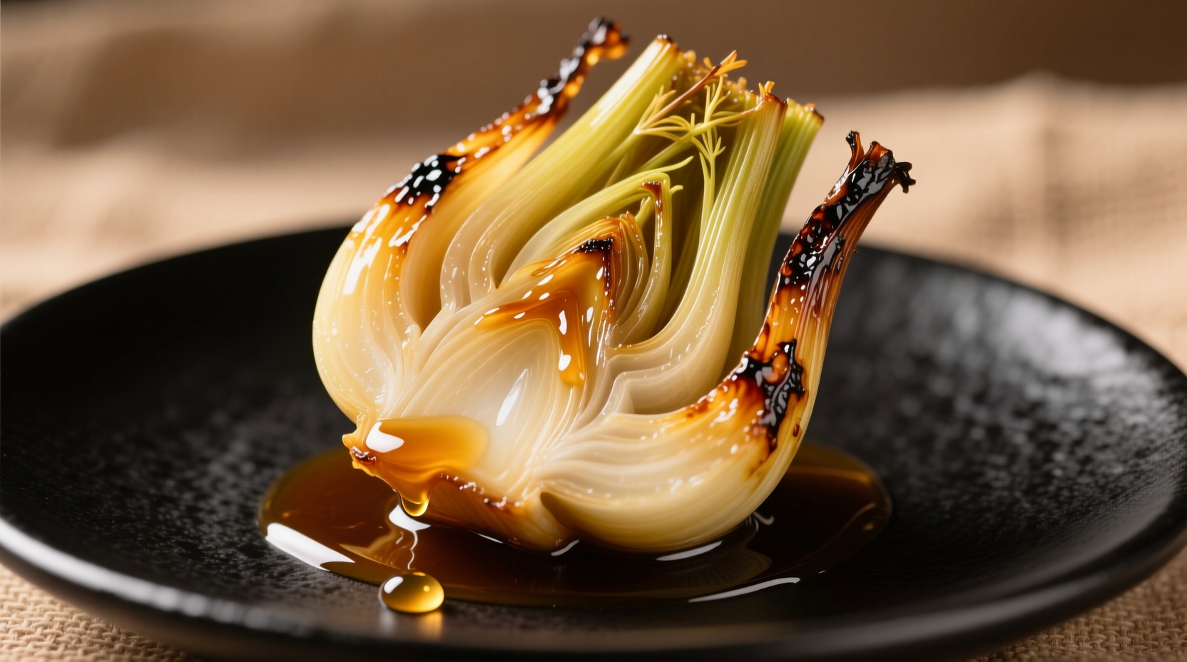Golden braised fennel bulb with caramelized edges