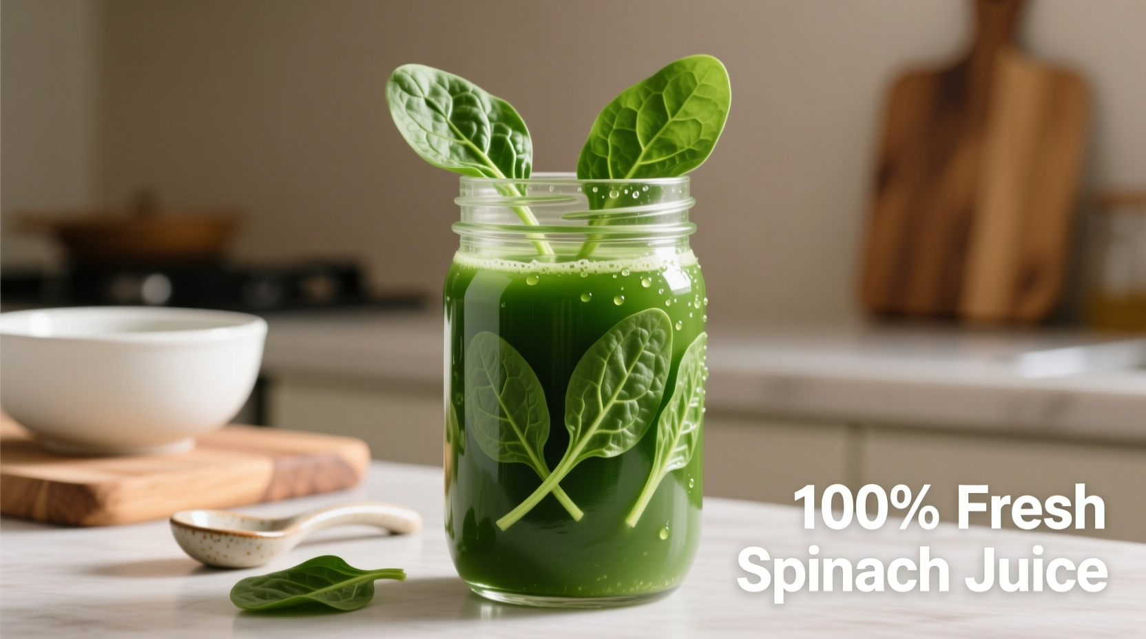 Fresh spinach juice in glass with spinach leaves