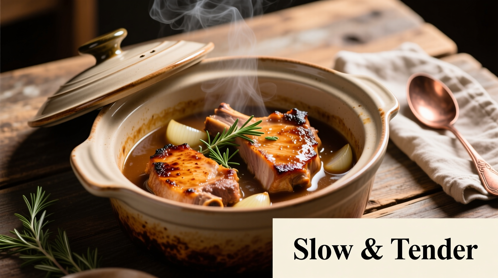 Tender pork chops in slow cooker with onion gravy