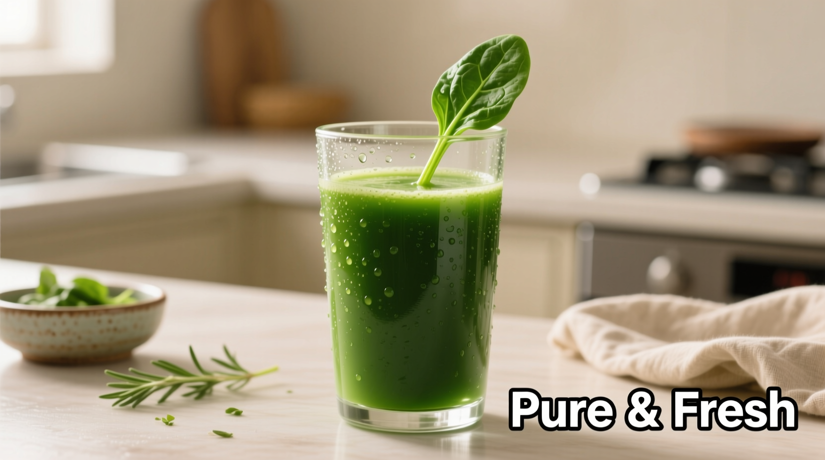 Fresh green spinach juice in glass