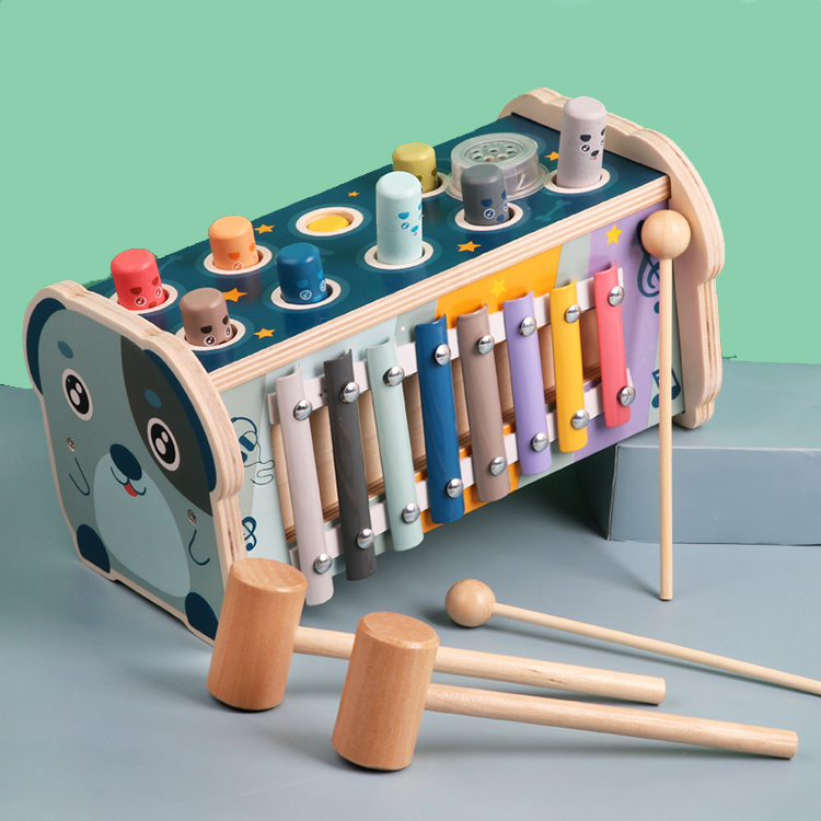 New Arrival 3In1 Multifunctional Wooden Dog Whack-a-mole Game Toys Hot Selling Kids Musical Percussion Educational Instrument