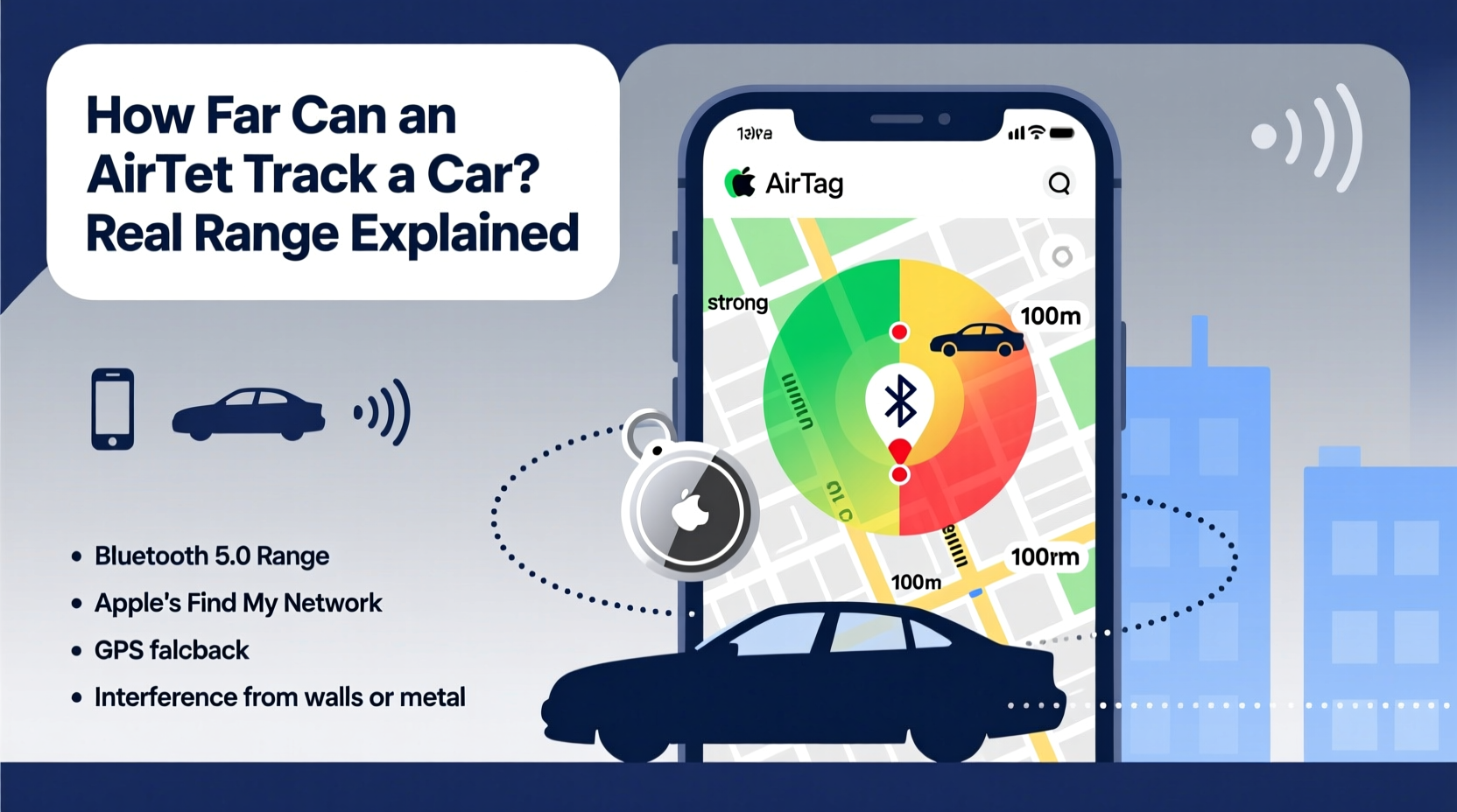 how far can an airtag track a car