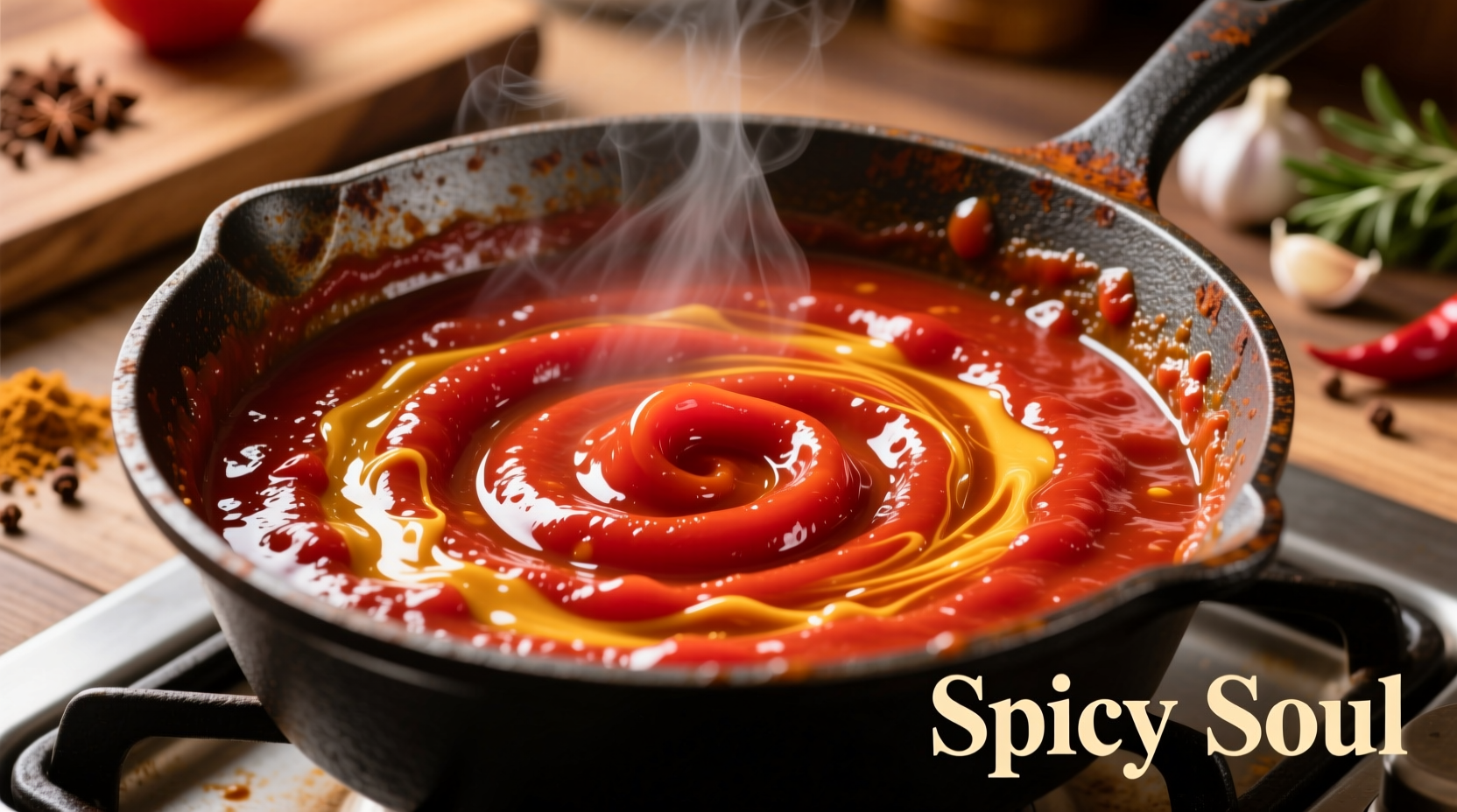 Tomato paste swirling in chili pot