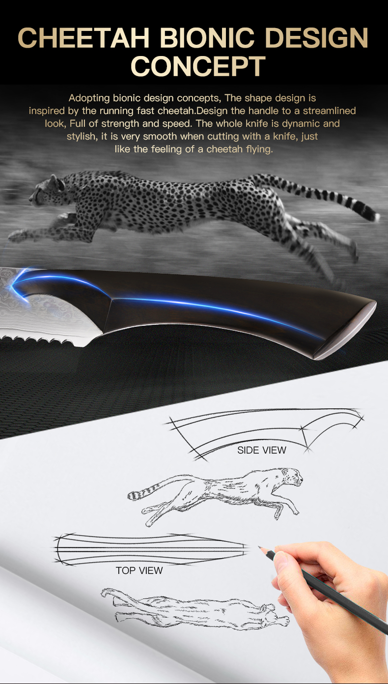 Findking 8" inches Bread Knife cheetah Damascus Japanese VG10 Steel Sharp Blade Strong Hardness Kitchen Bread Knives