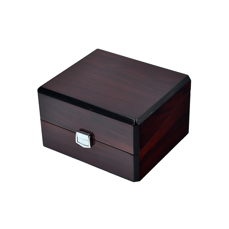 Deluxe Brown Glossy MDF Glossy Wooden Watch Box With Pu Leather Pillow