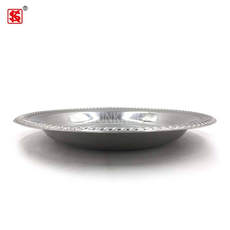 Thailand Style Stainless Steel Serving Plate / Metal Round Serving Dish / Flower Pattern Tray 30cm