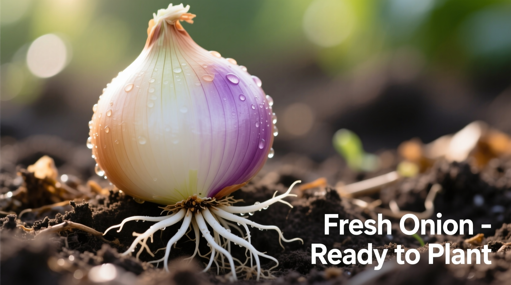 Fresh onion starts with healthy root nubs ready for planting